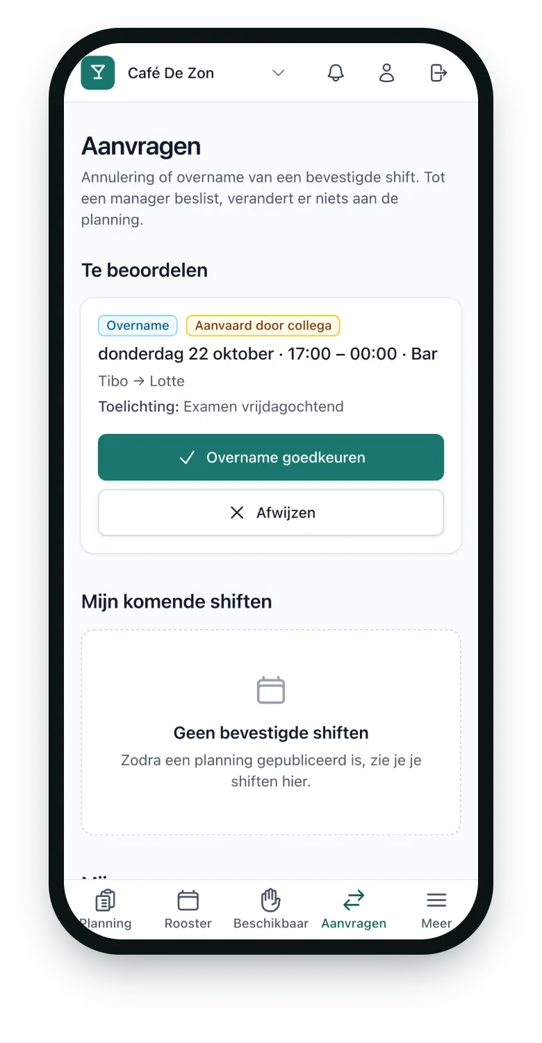 Overnameverzoek van een student dat wacht op goedkeuring