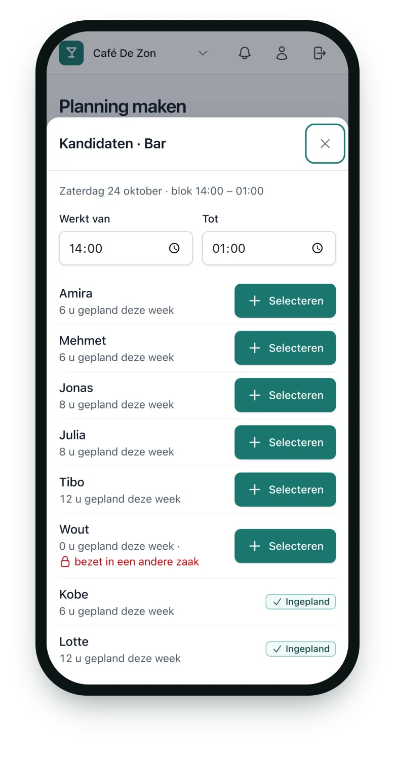 Gsm met de kandidatenlijst van een shift